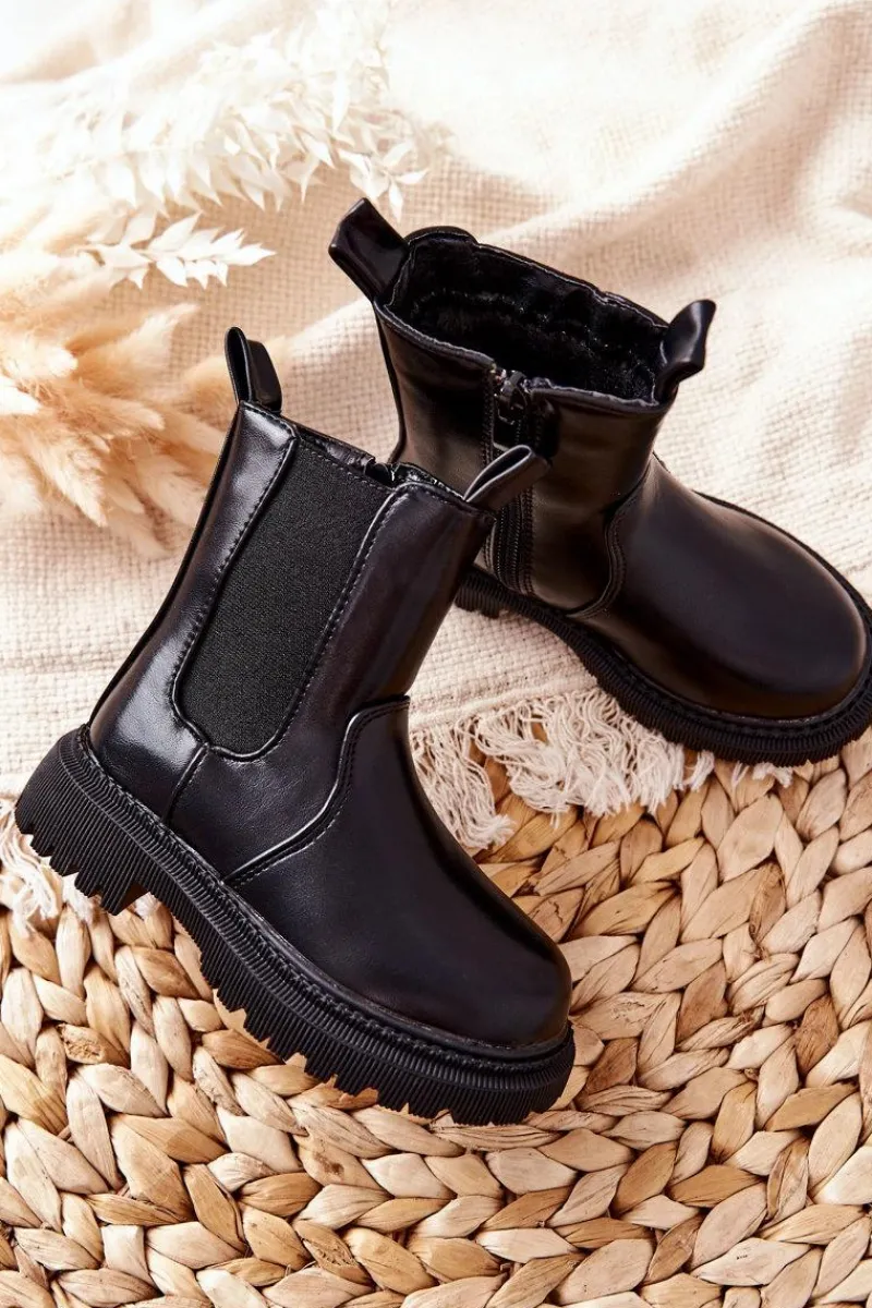 Clearance Dziecięce Botki Ocieplane Czarne Aletris Dzieci Dziewczęce