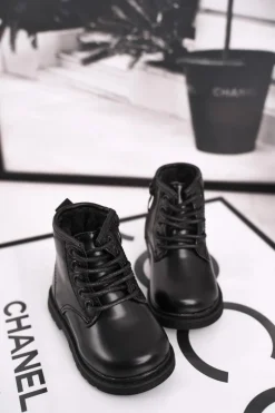 Sale Dziecięce Botki Ocieplane Glany Czarne Ammy Dzieci Chłopięce|Dziewczęce