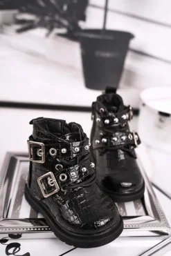 Best Boto Dziecięce Botki Ocieplone Futerkiem Lakierowane Czarne Mary