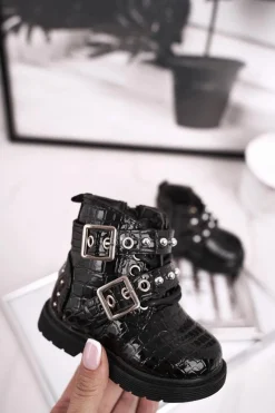 Best Boto Dziecięce Botki Ocieplone Futerkiem Lakierowane Czarne Mary