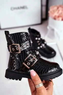 Best Boto Dziecięce Botki Ocieplone Futerkiem Lakierowane Czarne Mary