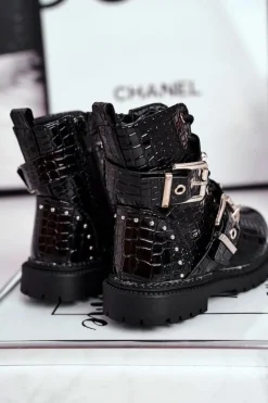 Best Boto Dziecięce Botki Ocieplone Futerkiem Lakierowane Czarne Mary