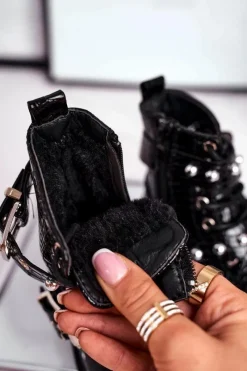 Best Boto Dziecięce Botki Ocieplone Futerkiem Lakierowane Czarne Mary