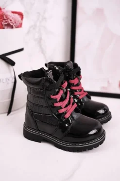 Sale Dziecięce Botki Ocieplone Futerkiem Z Pikowaniem Czarne Pinkie Dzieci Dziewczęce
