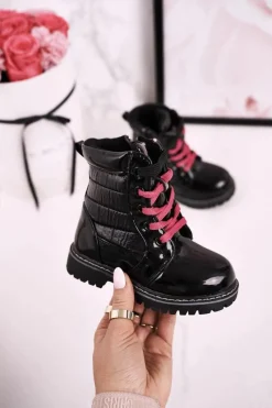 Sale Dziecięce Botki Ocieplone Futerkiem Z Pikowaniem Czarne Pinkie Dzieci Dziewczęce