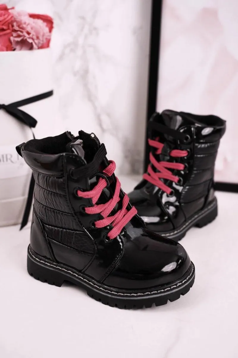 Sale Dziecięce Botki Ocieplone Futerkiem Z Pikowaniem Czarne Pinkie Dzieci Dziewczęce