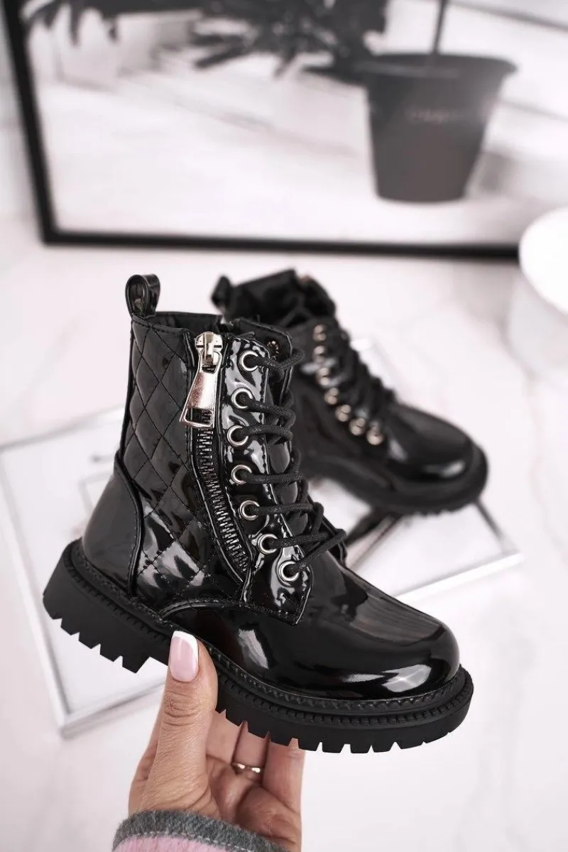 Dziewczęce>Boto Dziecięce Botki Ocieplone Futerkiem Lakierowane Czarne Say You