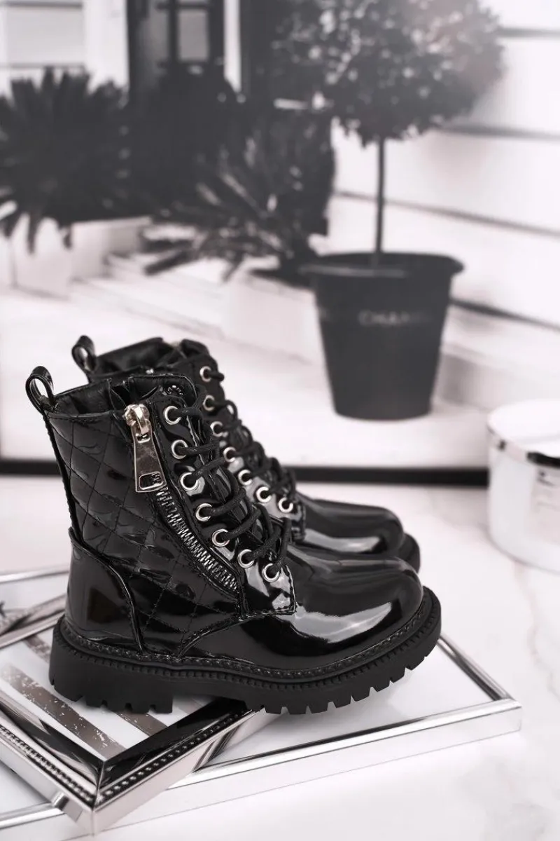 Dziewczęce>Boto Dziecięce Botki Ocieplone Futerkiem Lakierowane Czarne Say You