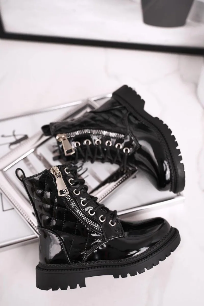 Dziewczęce>Boto Dziecięce Botki Ocieplone Futerkiem Lakierowane Czarne Say You