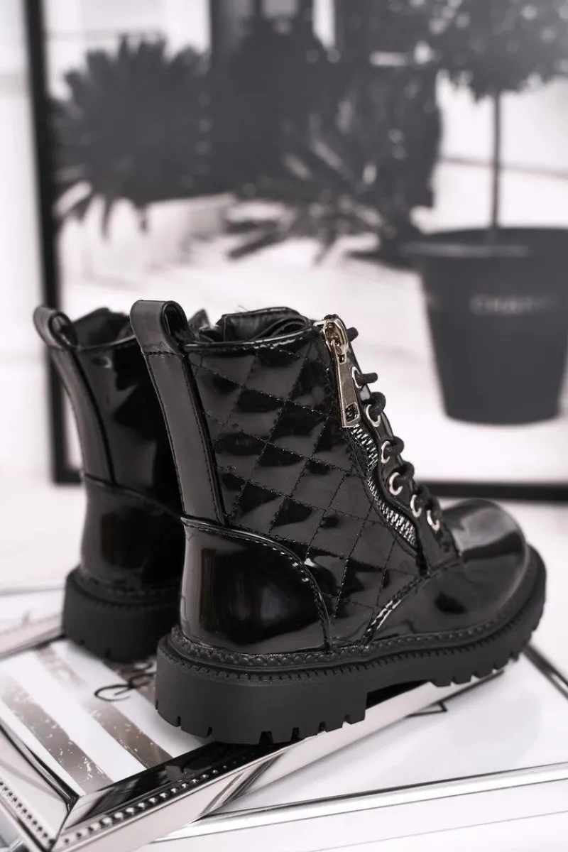 Dziewczęce>Boto Dziecięce Botki Ocieplone Futerkiem Lakierowane Czarne Say You