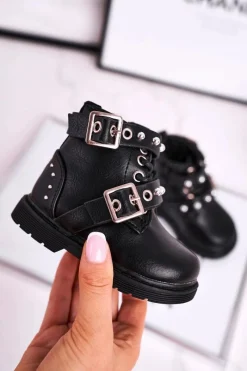 Dziewczęce>Boto Dziecięce Botki Ocieplone Futerkiem Czarne Mary