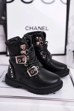 Dziewczęce>Boto Dziecięce Botki Ocieplone Futerkiem Czarne Dolly