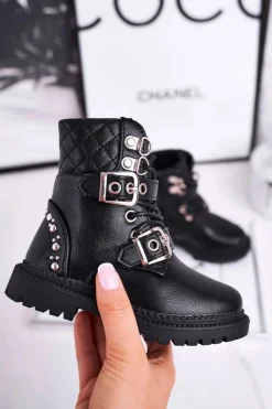 Dziewczęce>Boto Dziecięce Botki Ocieplone Futerkiem Czarne Dolly