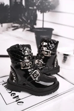 Online Dziecięce Botki Ocieplone Futerkiem Lakierowane Czarne Dolly Dzieci Dziewczęce