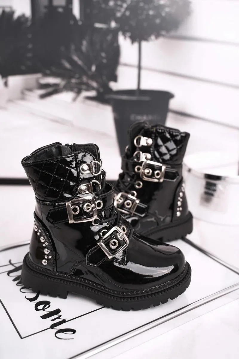 Online Dziecięce Botki Ocieplone Futerkiem Lakierowane Czarne Dolly Dzieci Dziewczęce