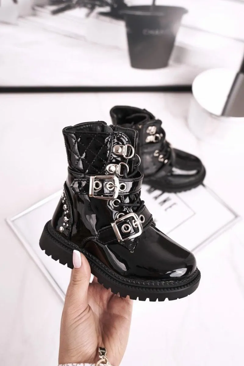 Online Dziecięce Botki Ocieplone Futerkiem Lakierowane Czarne Dolly Dzieci Dziewczęce