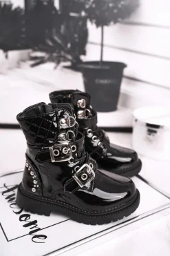 Online Dziecięce Botki Ocieplone Futerkiem Lakierowane Czarne Dolly Dzieci Dziewczęce