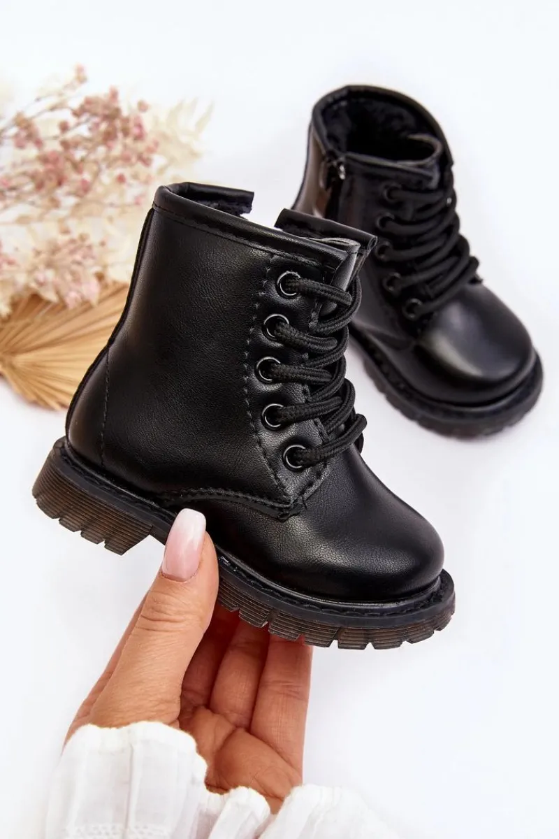 Online Boto Dziecięce Botki Skórzane Z Suwakiem Czarne Omua Czarny