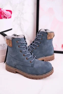 Discount Dziecięce Botki Traperki Ocieplone Futerkiem Niebieskie London Dzieci Chłopięce|Dziewczęce