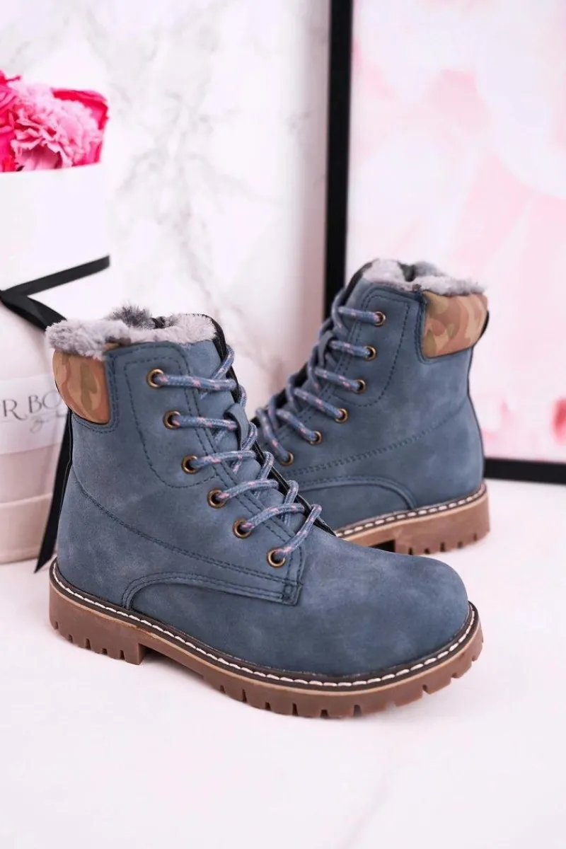 Discount Dziecięce Botki Traperki Ocieplone Futerkiem Niebieskie London Dzieci Chłopięce|Dziewczęce