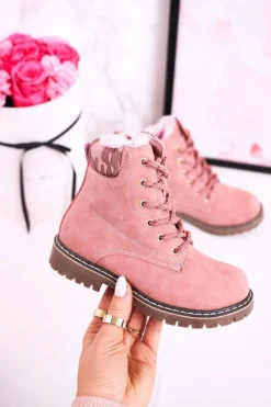 Hot Boto Dziecięce Botki Traperki Ocieplone Futerkiem Różowe London