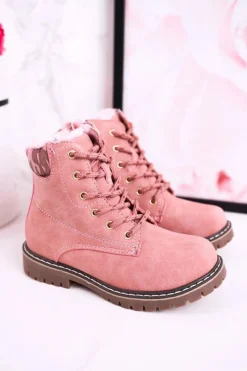 Hot Boto Dziecięce Botki Traperki Ocieplone Futerkiem Różowe London