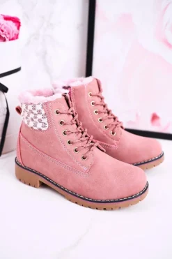 Dziewczęce>Boto Dziecięce Botki Traperki Ocieplone Futerkiem Różowe Forest