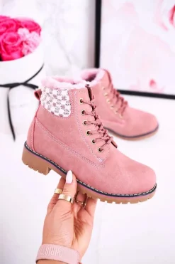 Dziewczęce>Boto Dziecięce Botki Traperki Ocieplone Futerkiem Różowe Forest