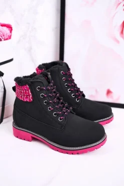 Clearance Dziecięce Botki Traperki Ocieplone Futerkiem Czarne Forest Dzieci Dziewczęce