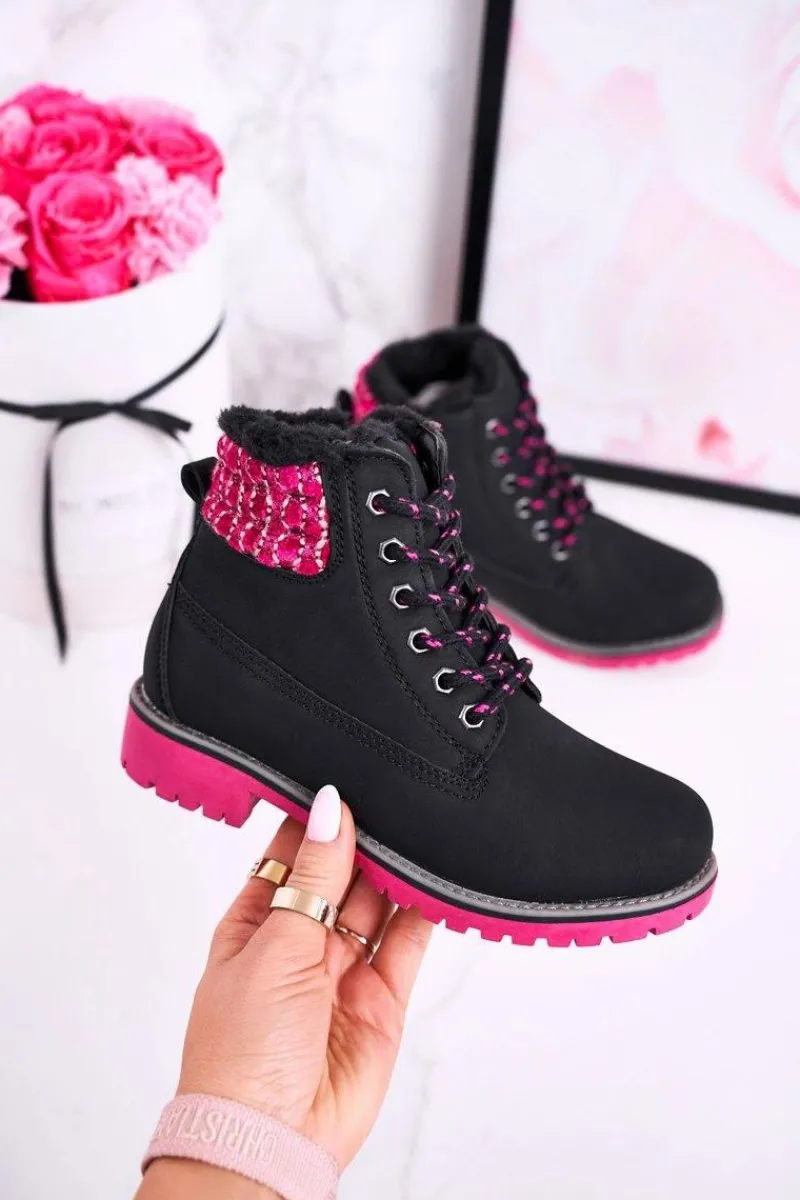 Clearance Dziecięce Botki Traperki Ocieplone Futerkiem Czarne Forest Dzieci Dziewczęce