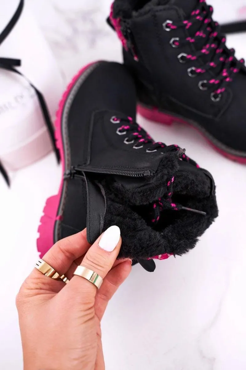 Clearance Dziecięce Botki Traperki Ocieplone Futerkiem Czarne Forest Dzieci Dziewczęce