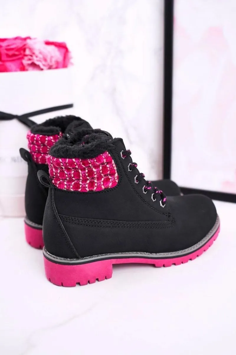 Clearance Dziecięce Botki Traperki Ocieplone Futerkiem Czarne Forest Dzieci Dziewczęce