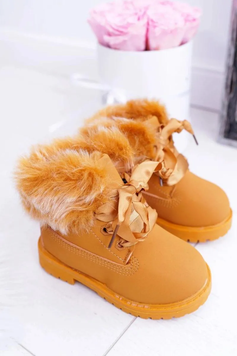 Best Boto Dziecięce Botki Traperki Ocieplone Futerkiem Camel Tesoro Brązowy