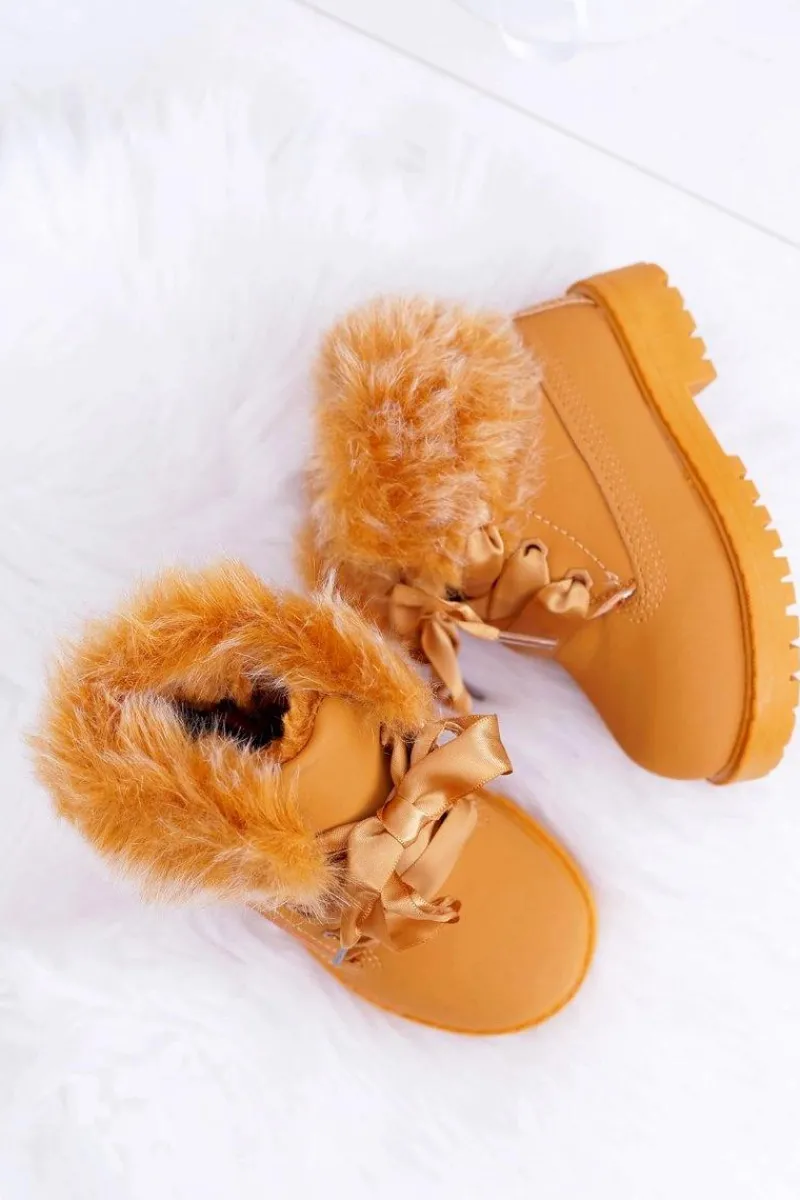 Best Boto Dziecięce Botki Traperki Ocieplone Futerkiem Camel Tesoro Brązowy