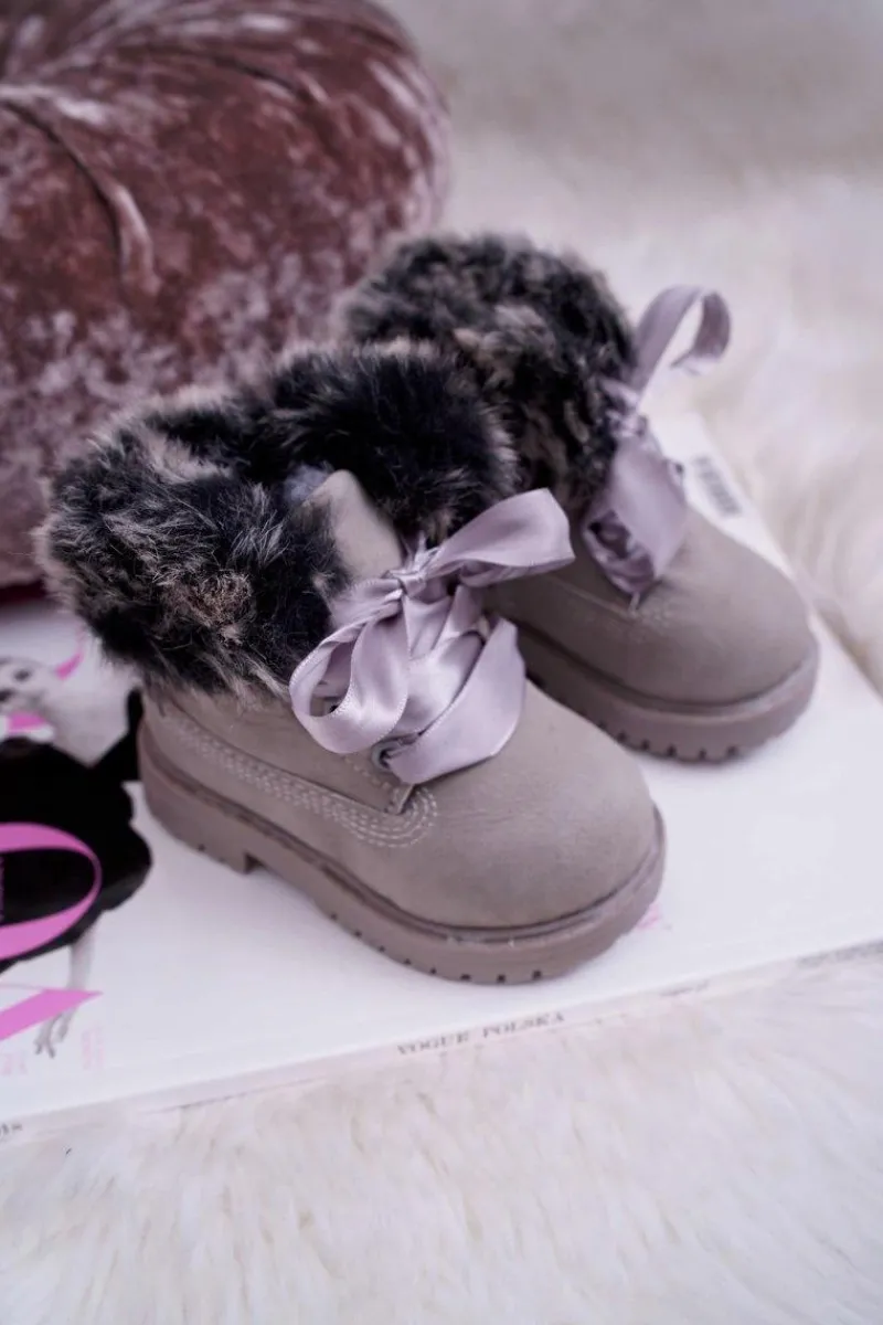 Clearance Dziecięce Botki Traperki Ocieplone Futerkiem Szare Tesoro Dzieci Chłopięce