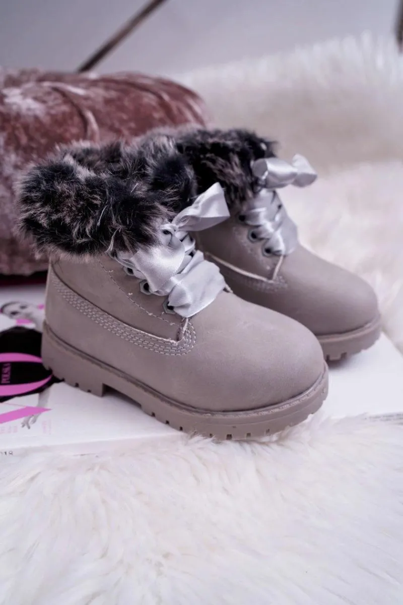 Clearance Dziecięce Botki Traperki Ocieplone Futerkiem Szare Tesoro Dzieci Chłopięce