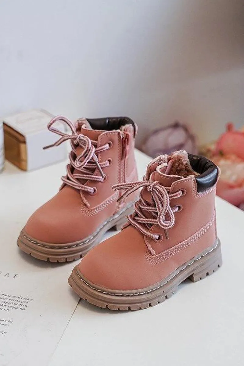 Clearance Boto Dziecięce Botki Trapery Na Suwak Różowe Bansi