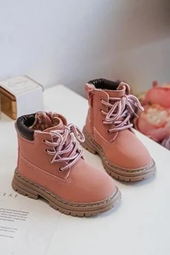 Clearance Boto Dziecięce Botki Trapery Na Suwak Różowe Bansi