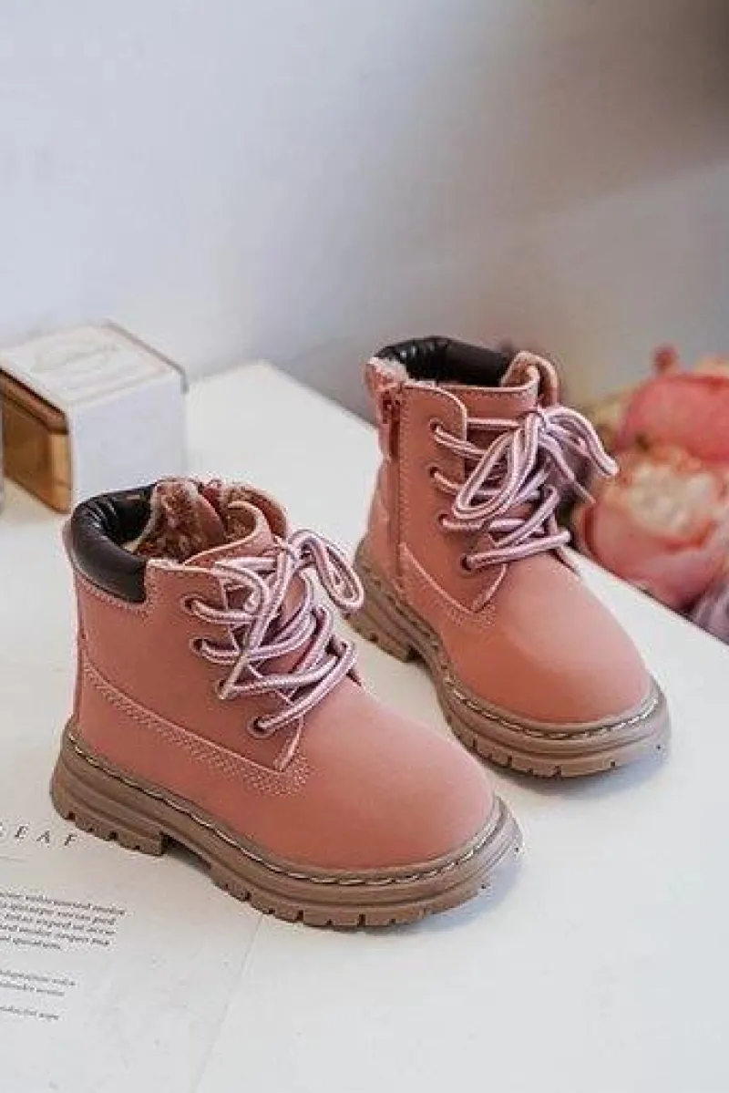 Clearance Boto Dziecięce Botki Trapery Na Suwak Różowe Bansi