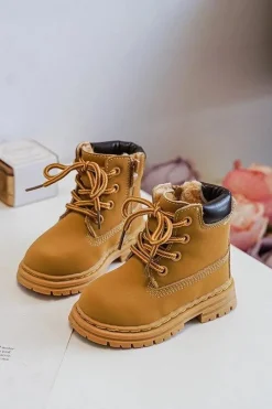 Clearance Dziecięce Botki Trapery Na Suwak Camel Bansi Dzieci Dziewczęce