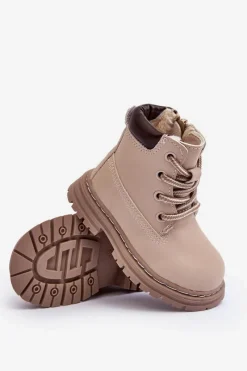 Dziewczęce></noscript>Boto Dziecięce Botki Trapery Na Suwak Beżowe Bansi