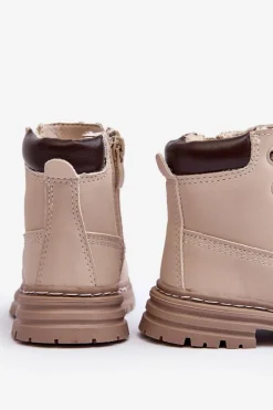 Dziewczęce></noscript>Boto Dziecięce Botki Trapery Na Suwak Beżowe Bansi