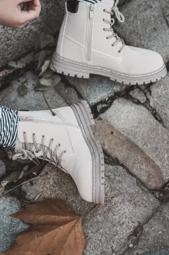 Dziewczęce></noscript>Boto Dziecięce Botki Trapery Na Suwak Beżowe Bansi