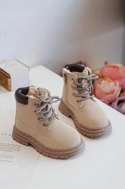 Dziewczęce></noscript>Boto Dziecięce Botki Trapery Na Suwak Beżowe Bansi