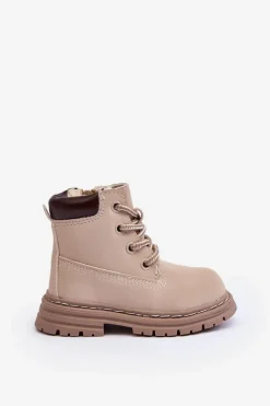 Dziewczęce></noscript>Boto Dziecięce Botki Trapery Na Suwak Beżowe Bansi