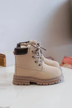 Dziewczęce></noscript>Boto Dziecięce Botki Trapery Na Suwak Beżowe Bansi