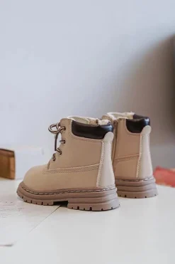 Dziewczęce></noscript>Boto Dziecięce Botki Trapery Na Suwak Beżowe Bansi