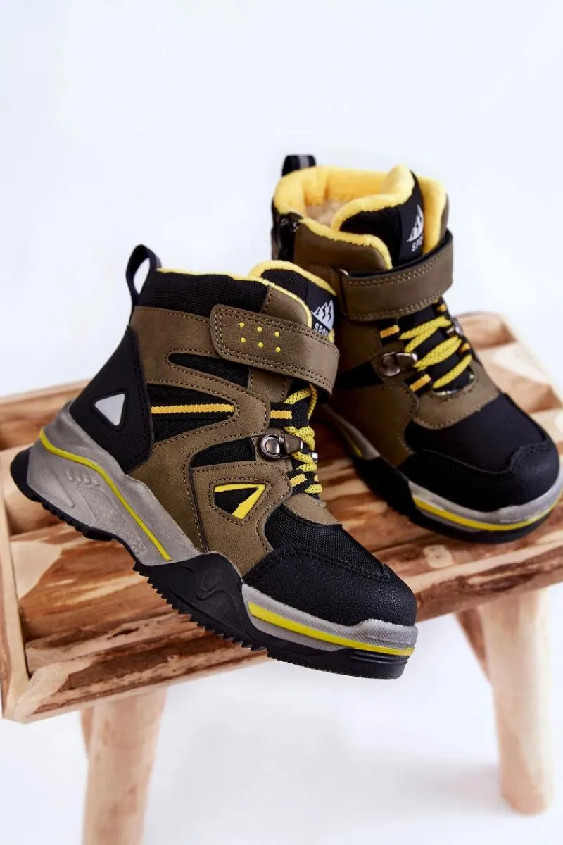 Sale Dziecięce Botki Trapery Ocieplane Wełną Khaki Marco Dzieci Chłopięce