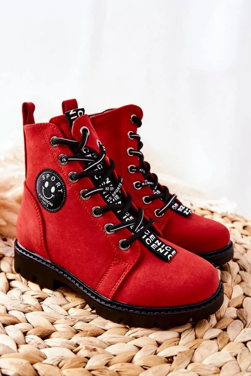 Best Buty damskie Vinceza Dziecięce Botki Workery Czerwone Mini Aspen