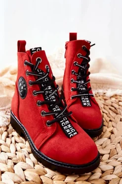 Best Buty damskie Vinceza Dziecięce Botki Workery Czerwone Mini Aspen